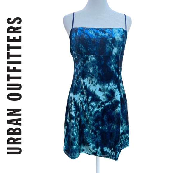 URBAN OUTFITTERS Dreamy Marbled Blue Velvet Stretch Bodycon Mini Dress Size Med - Picture 1 of 11